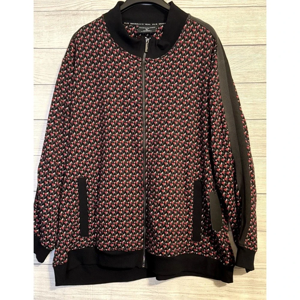 Shaquille O'Neal Men's Fleece Jacket 3XL Black Red White‎ Color Block Zip NWT